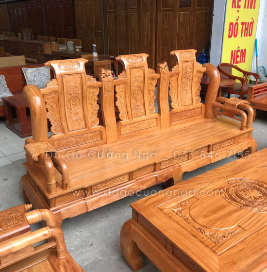 Bộ salon tần thủy hoàng gỗ gõ đỏ tay 12 cao cấp 