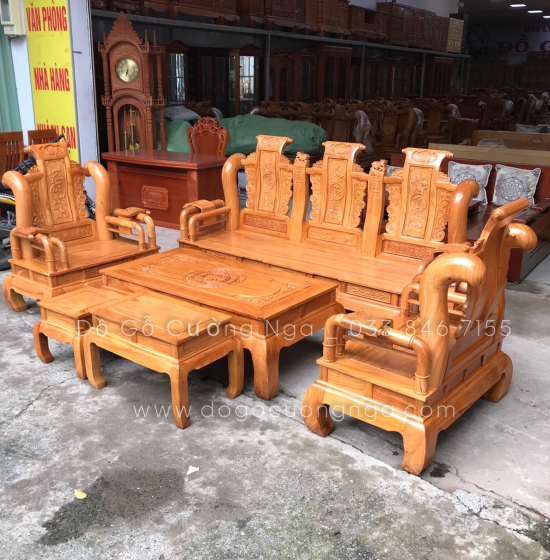 Bộ salon tần thủy hoàng gỗ gõ đỏ tay 12 cao cấp 