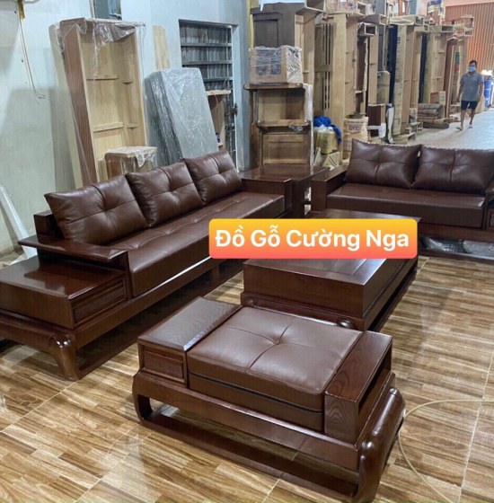 Bộ Ghế Sofa Gỗ Sồi 2 Văng Màu Óc Chó - Vế Trái 
