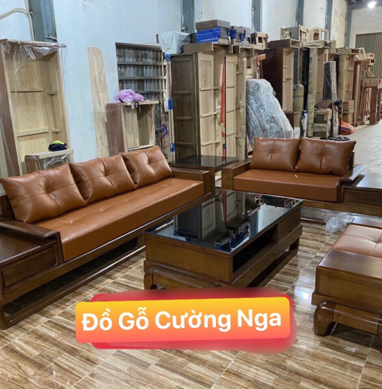Bộ Ghế Sofa Gỗ Sồi 2 Văng Màu Óc Chó - Vế Trái 