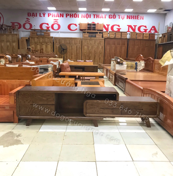 Kệ Tivi Rút Gỗ Sồi Nga Hiện Đại Lau Màu Óc Chó KG 038