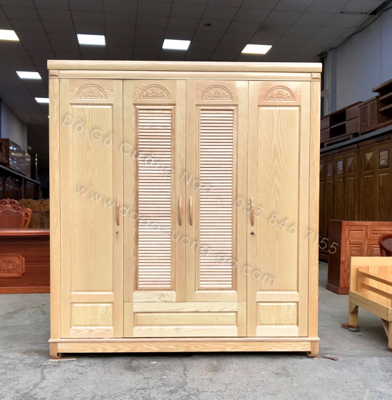 Tủ qần áo gỗ sồi ng 4 cánh lá sách hiện đại 