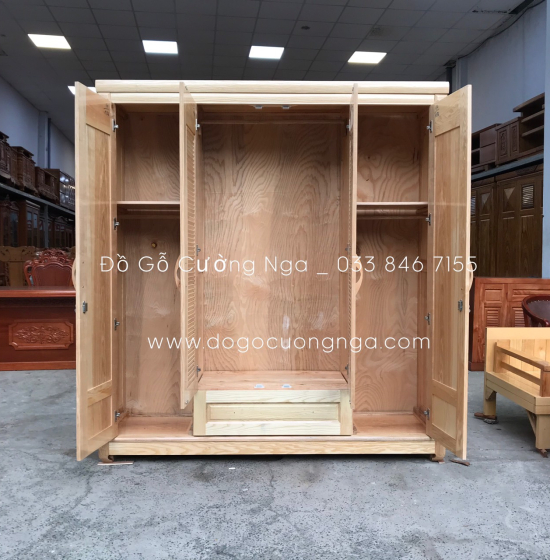 Tủ qần áo gỗ sồi ng 4 cánh lá sách hiện đại 