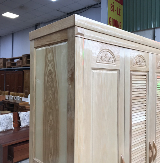 Tủ qần áo gỗ sồi ng 4 cánh lá sách hiện đại 
