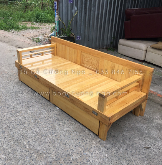 Giường gấp gỗ sồi 2 ngăn kéo 1m2x1m9 - màu tự nhiên 