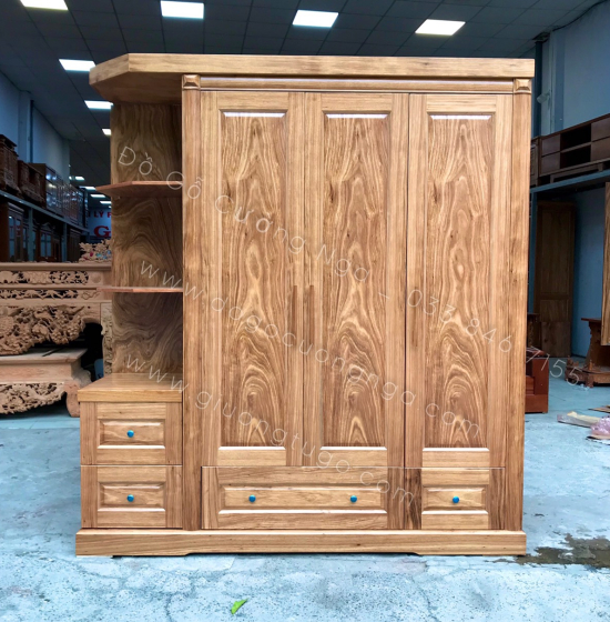 Tủ quần áo gỗ hương xám 3 cánh 1m9 kèm góc - vế trái 