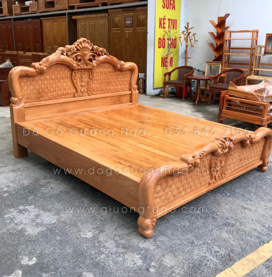 Giường gỗ gõ đỏ mẫu hoa hồng hiện đại 