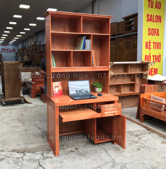 Bàn Học Sinh Gỗ Xoan Đào 1m Kèm Giá Sách