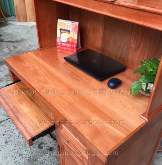 Bàn Học Gỗ Xoan Đào Cao Cấp 1m2 Kèm Giá Sách 