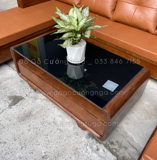 Bộ Bàn Ghế Sofa Gỗ Sồi Nga Lau Màu Óc Chó - Chân Cuốn Vế Trái 