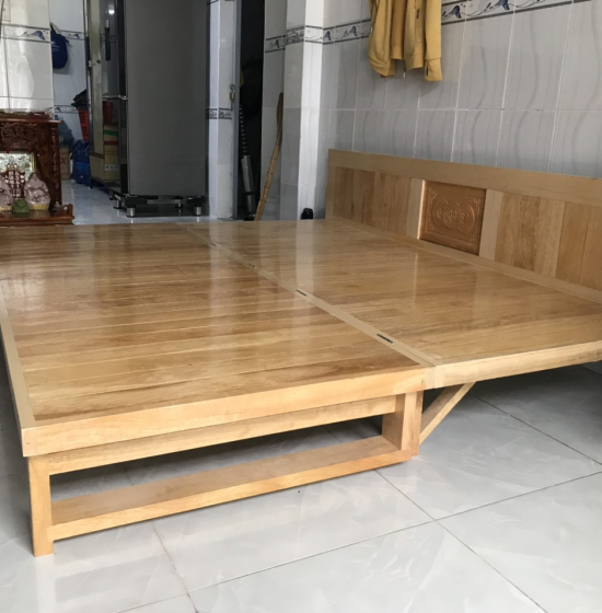 Giường Gấp Gỗ Sồi 2 Ngăn Kéo 1m4x1m9 Màu Tự Nhiên Giá Rẻ 