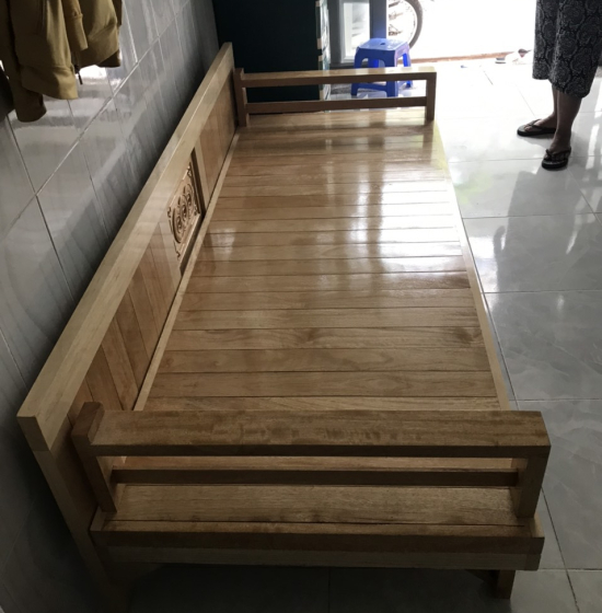 Giường Gấp Gỗ Sồi 2 Ngăn Kéo 1m4x1m9 Màu Tự Nhiên Giá Rẻ 