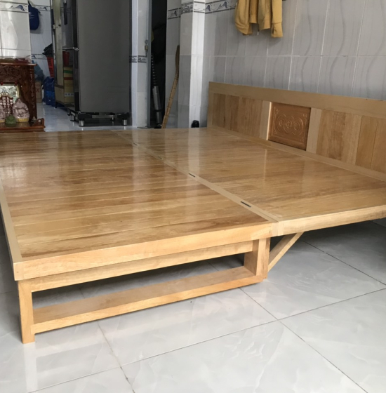 Giường Gấp Gỗ Sồi 2 Ngăn Kéo 1m4x1m9 Màu Tự Nhiên Giá Rẻ 