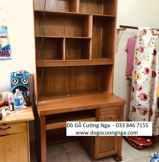 Bàn Học Sinh Gỗ Xoan Đào 1m Kèm Giá Sách