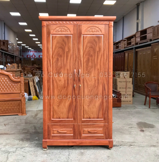 Tủ quần áo gỗ hương đá 2 cánh - 1m2 hiện đại 