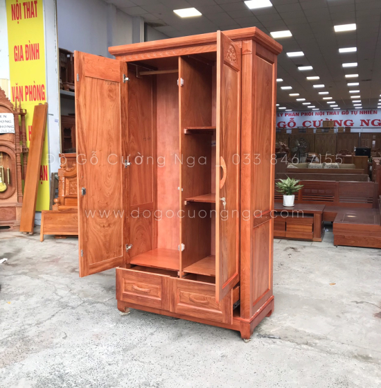 Tủ quần áo gỗ hương đá 2 cánh - 1m2 hiện đại 