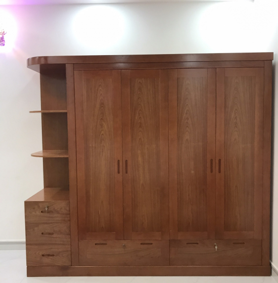 Tủ quần áo gỗ xoan đào 4 cánh 2m3 kèm kệ trang trí - vế trái 