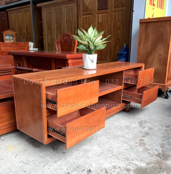 Kệ Tivi Gỗ Xoan Đào Hiện Đại - 4 Ngăn Kéo KG 24
