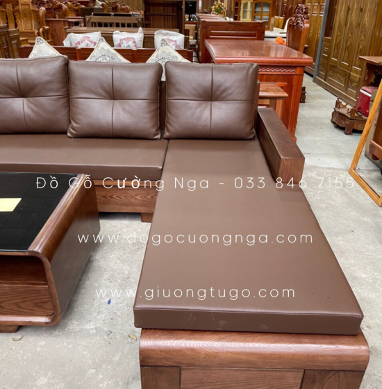 Bộ Ghế Sofa Gỗ Sồi Nga Lau Màu Óc Chó Kèm Nệm Chân Cuốn - Vế Phải 