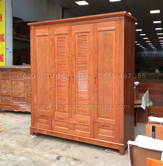 Tủ quần áo gỗ xoan đào 4 cánh - 2m mẫu lá sách 