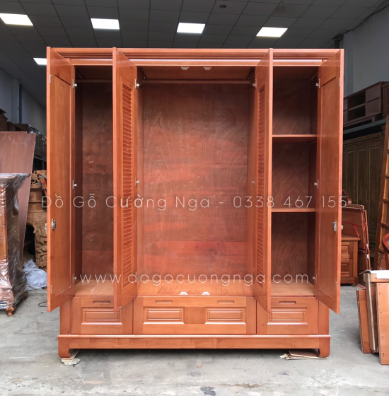 Tủ quần áo gỗ xoan đào 4 cánh - 2m mẫu lá sách 