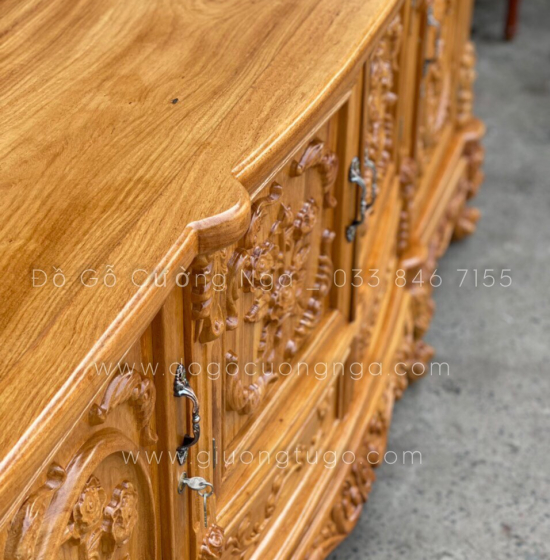 Kệ tivi gỗ Gõ Đỏ mẫu hoa hồng cao cấp KG 07