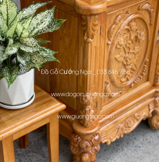 Kệ tivi gỗ Gõ Đỏ mẫu hoa hồng cao cấp KG 07