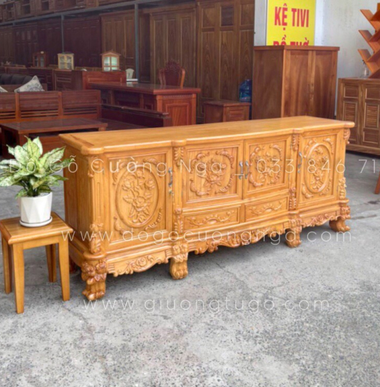 Kệ tivi gỗ Gõ Đỏ mẫu hoa hồng cao cấp KG 07