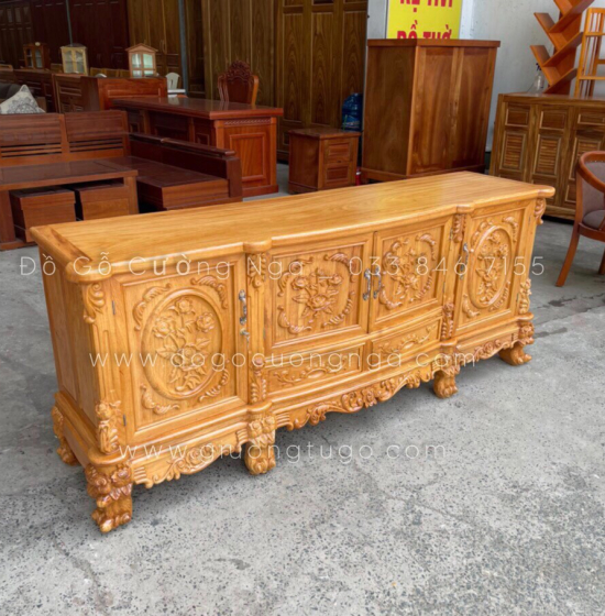 Kệ tivi gỗ Gõ Đỏ mẫu hoa hồng cao cấp KG 07