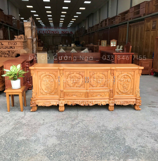 Kệ tivi gỗ Gõ Đỏ mẫu hoa hồng cao cấp KG 07