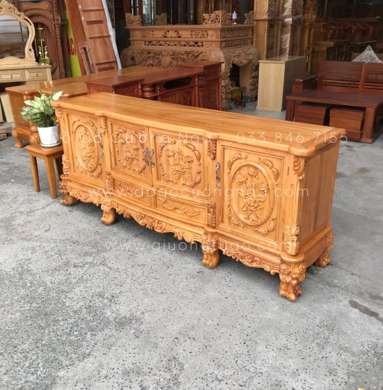 Kệ tivi gỗ Gõ Đỏ mẫu hoa hồng cao cấp KG 07