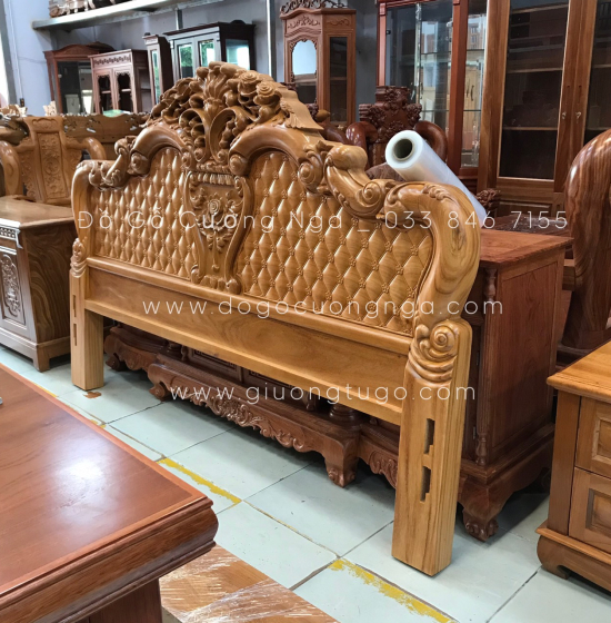 Giường gõ gõ đỏ cao cấp mẫu hoa hồng - phản liền 