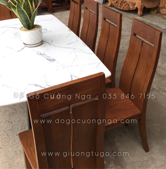Bộ bàn ăn gỗ sồi nga 6 ghế - mặt đá cao cấp - hiện đại 
