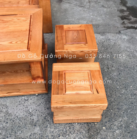 Bộ Bàn Ghế Sofa Góc L Gỗ Sồi Nga 2mx1m8 Lau Màu Gõ Đỏ - Tay Trứng 