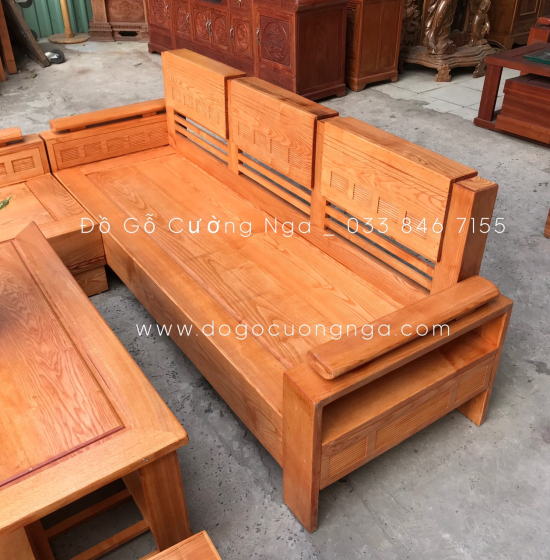 Bộ Bàn Ghế Sofa Góc L Gỗ Sồi Nga 2mx1m8 Lau Màu Gõ Đỏ - Tay Trứng 