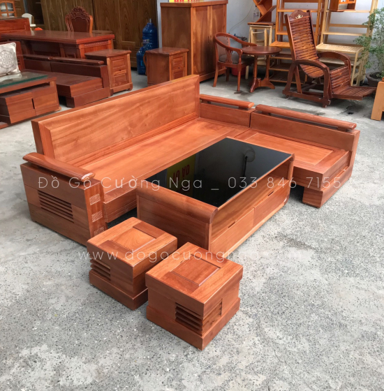 Bàn Ghế Sofa Góc L Gỗ Xoan Đào 2m1x1m6 Bàn Bom Hiện Đại 