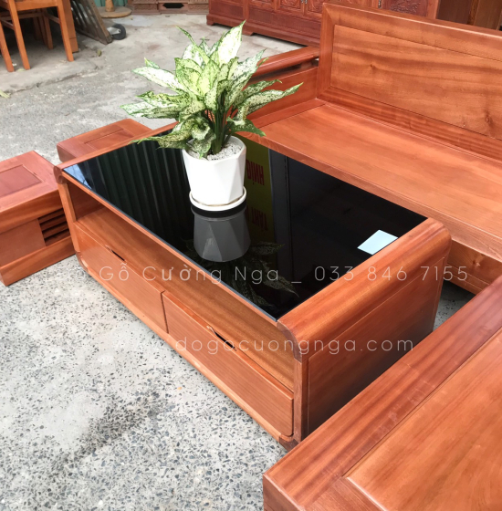 Bàn Ghế Sofa Góc L Gỗ Xoan Đào 2m1x1m6 Bàn Bom Hiện Đại 