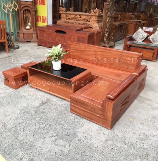 Bàn Ghế Sofa Góc L Gỗ Xoan Đào 2m1x1m6 Bàn Bom Hiện Đại 