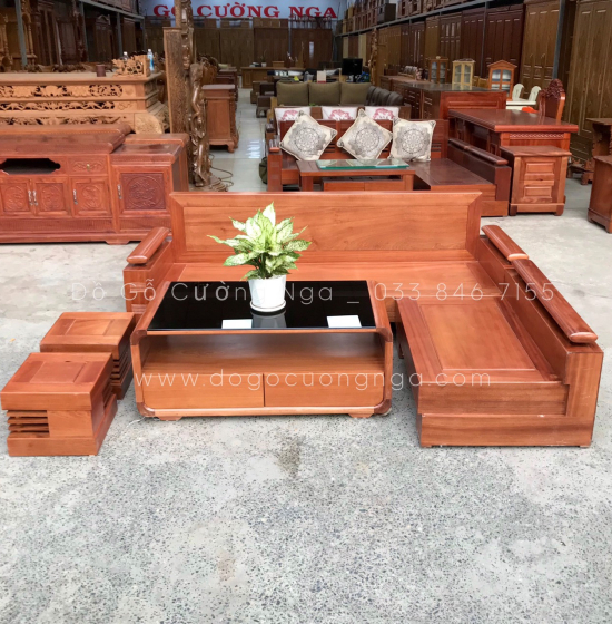 Bàn Ghế Sofa Góc L Gỗ Xoan Đào 2m1x1m6 Bàn Bom Hiện Đại 
