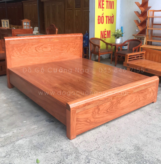 Giường gỗ hương đá phản liền - mẫu chỉ hoa 