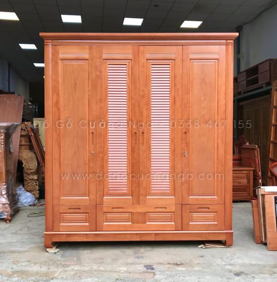 Tủ quần áo gỗ xoan đào 4 cánh - 2m mẫu lá sách 