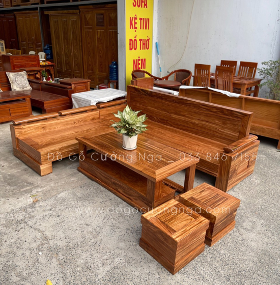  Bộ Ghế Sofa Gỗ Hương Xám Góc L Tay Trứng 2m3x2m