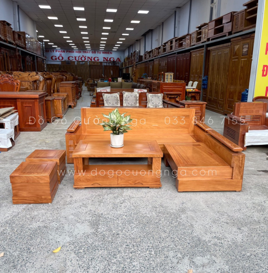 Bộ Sofa Gỗ Gõ Đỏ 2m1x1m65 - Tay Trứng Hiện Đại