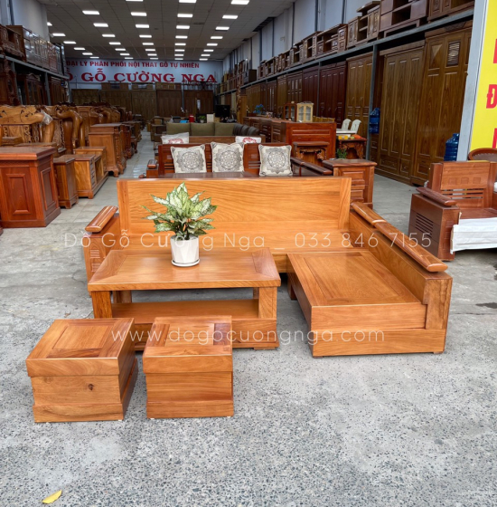 Bàn Ghế Sofa Gỗ Gõ Đỏ Góc L 2m1 x 1m6