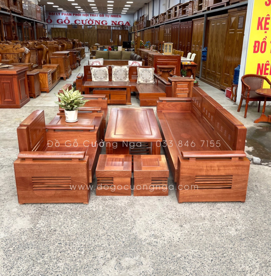 Bàn Ghế Sofa Gỗ Xoan Đào Cao Cấp - Đối Tay Trứng 