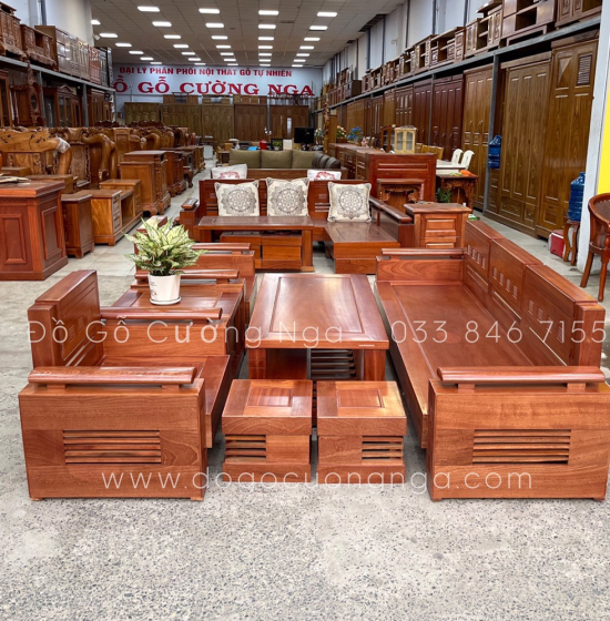 Bàn Ghế Sofa Gỗ Xoan Đào Cao Cấp - Đối Tay Trứng 