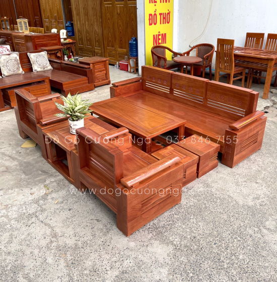 Bàn Ghế Sofa Gỗ Xoan Đào Cao Cấp - Đối Tay Trứng 