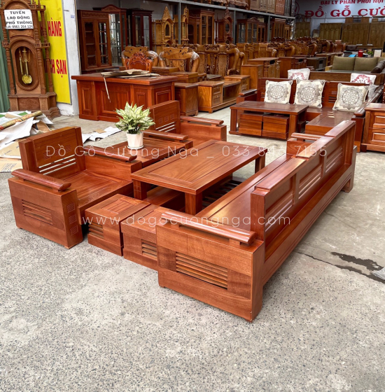 Bàn Ghế Sofa Gỗ Xoan Đào Cao Cấp - Đối Tay Trứng 