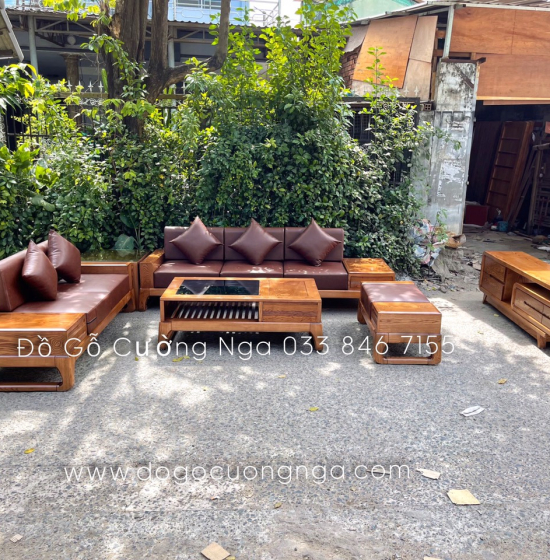 Bộ Bàn Ghế Sofa Hai Văng Gỗ Sồi Nga Hiện Đại - Kèm Nệm 