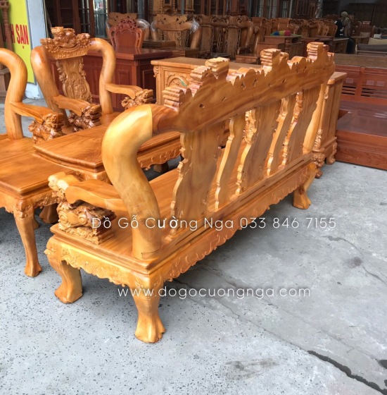 Bộ bàn ghế salon gỗ xà cừ tay 12 chạm nghê hạt 